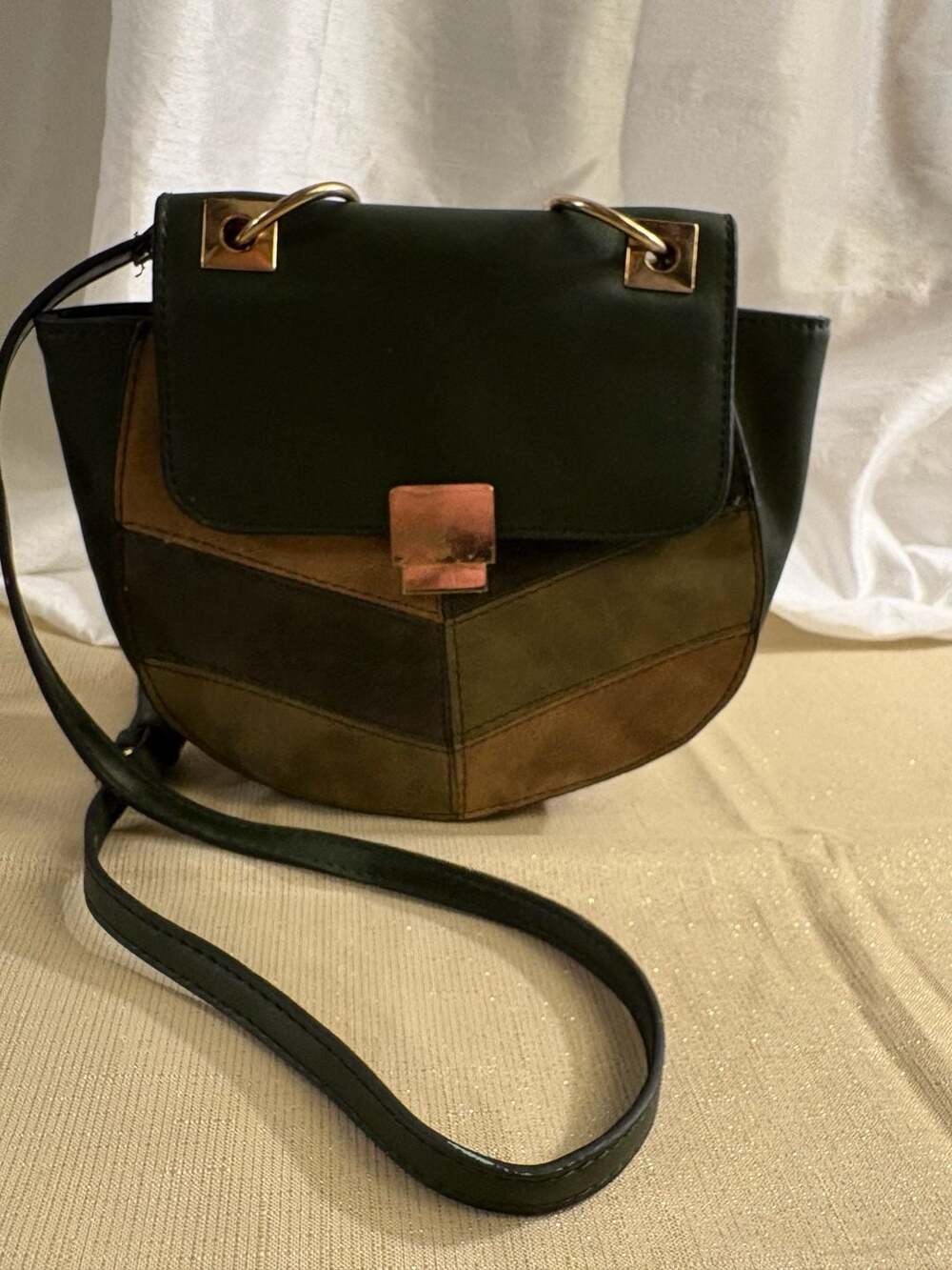 Green And Brown Colorblock Crossbody Bag
